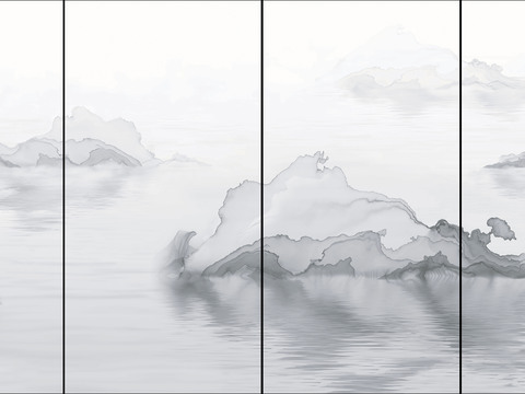  中式新中式山水意境壁纸壁画 山水硬包装饰画 