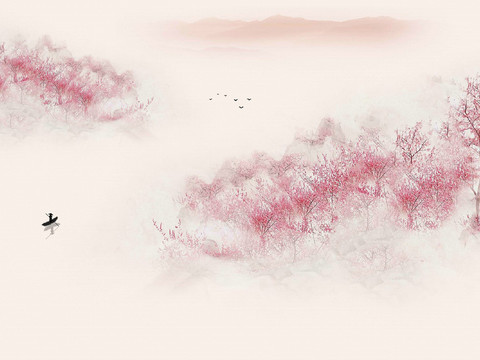  中式新中式装饰画壁纸壁画 