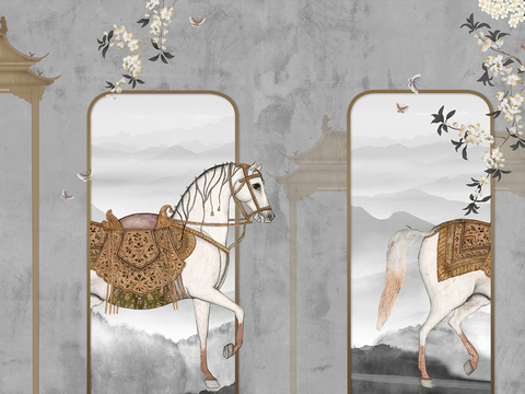  中式新中式装饰画壁纸壁画 