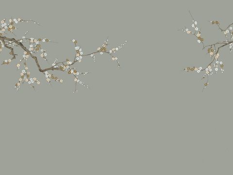 中式新中式植物花枝意境壁纸壁画