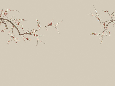 中式新中式植物花枝意境壁纸壁画