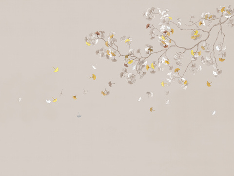 中式新中式植物花枝意境壁纸壁画