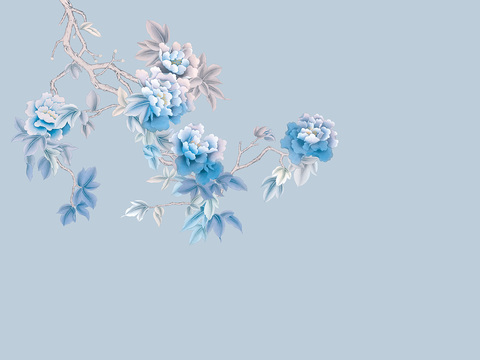 中式新中式植物花枝意境壁纸壁画