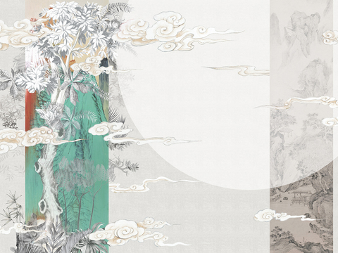  中式新中式装饰画壁纸壁画 