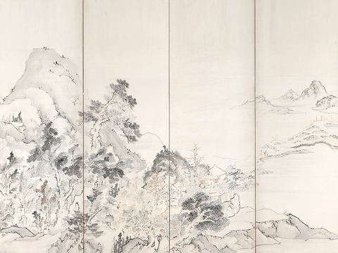  中式新中式山水意境壁纸壁画 山水硬包装饰画 