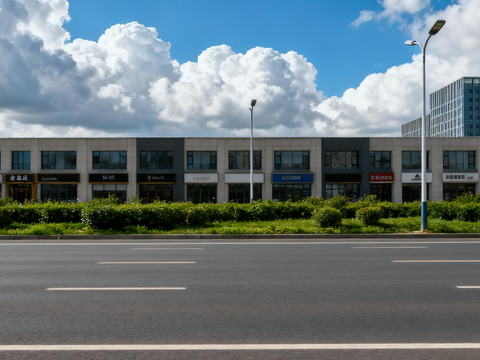  现代城区街景 日景 店面房 