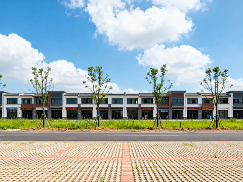  现代城区街景 日景 店面房 