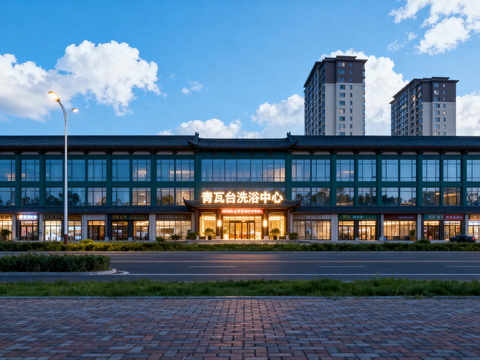  现代城区街景 日景 店面房 