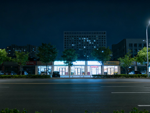 现代城区夜晚街景
