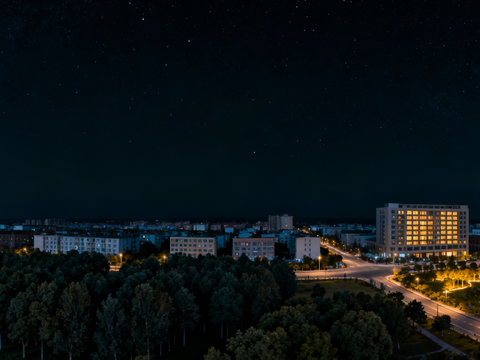 现代城区夜晚街景