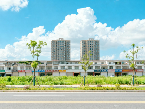  现代城区街景 日景 店面房 