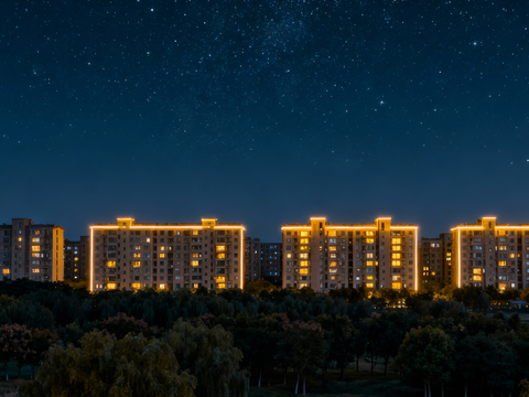 现代城区夜晚街景