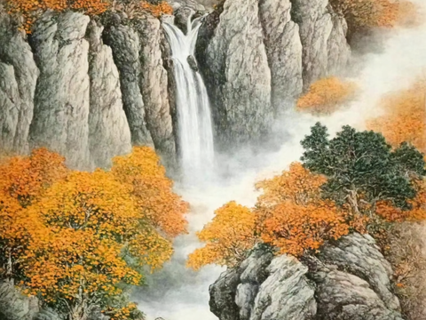  水墨山水画 工笔画 风景挂画 