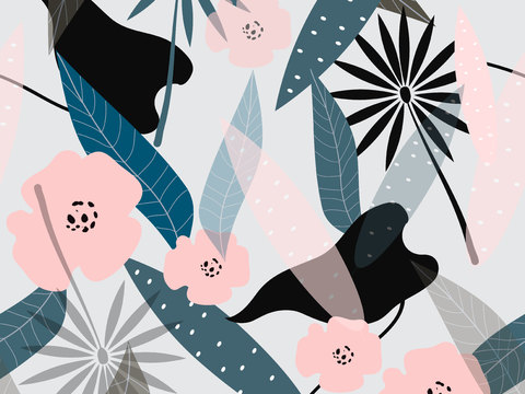 现代植物印花壁纸