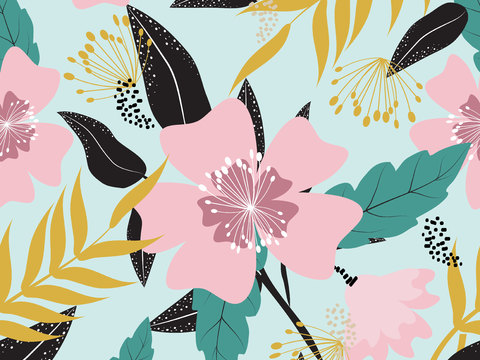 现代植物印花壁纸