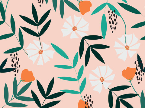 现代植物印花壁纸