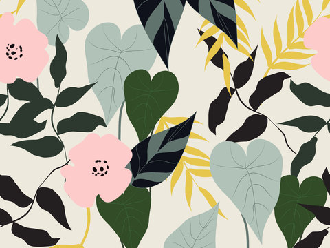 现代植物印花壁纸