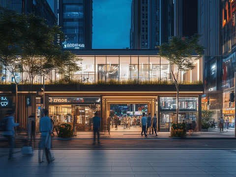 现代城市街道夜景_商业街外景