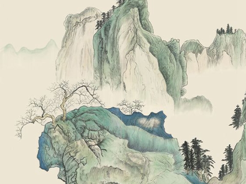  中式国画山水画挂画壁画禅意装饰画壁纸 