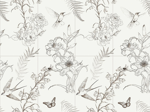  无缝卫浴花鸟瓷砖 