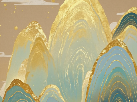 新中式民俗风景装饰画 金色风景画