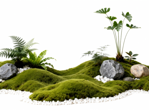  免抠植物花草 自然石景植物组合 苔藓 