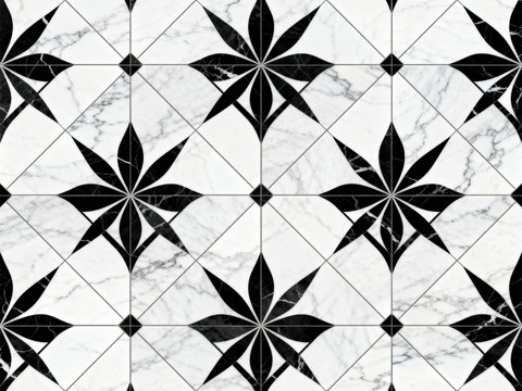 花砖 黑白石材拼花 花卉几何图案水刀石材拼花地砖 石材马赛克