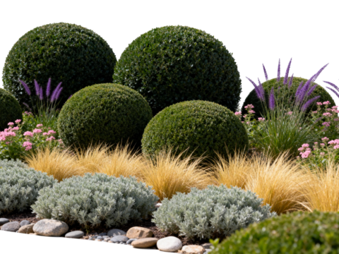 欧式绿植 西式花池 花园植物组合绿色灌木 金黄色植物 花池