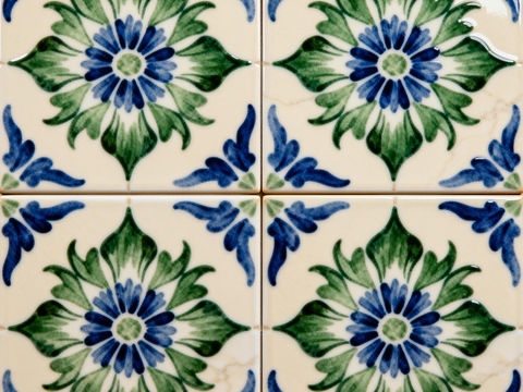 田园风 蓝绿色花砖 绿色手绘艺术花砖 工艺砖