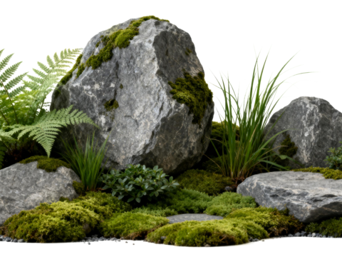  免抠植物花草 自然石景植物组合 苔藓 