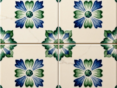 田园风 蓝绿色花砖 绿色手绘艺术花砖 工艺砖