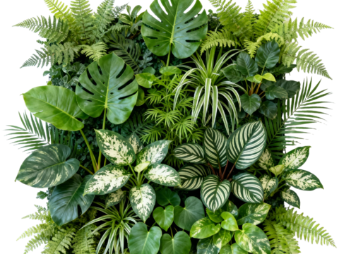  免抠植物花草 自然植物墙组合  热带植物墙造景 龟背竹叶蕨 