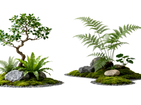  免抠植物花草 自然石景植物组合 苔藓 