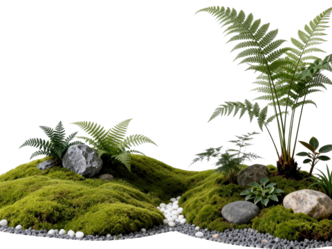  免抠植物花草 自然石景植物组合 苔藓 