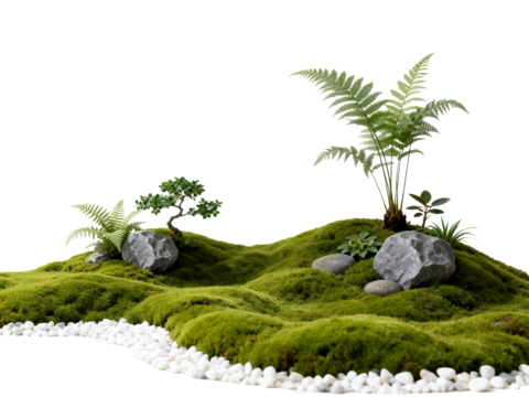  免抠植物花草 自然石景植物组合 苔藓 