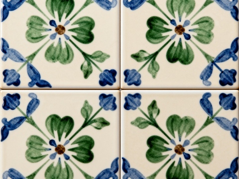 蓝绿色花砖 绿色手绘艺术花砖 工艺砖 花纹图案花砖