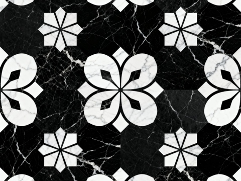 花砖 黑白石材拼花 花卉几何图案水刀石材拼花地砖 石材马赛克