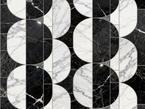  花砖 黑白石材拼花 几何图案水刀石材拼花地砖 石材马赛克 