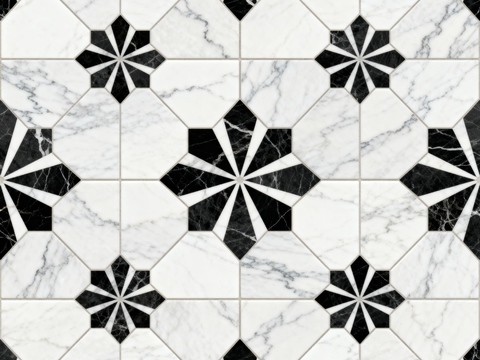 花砖 黑白石材拼花 花卉几何图案水刀石材拼花地砖 石材马赛克