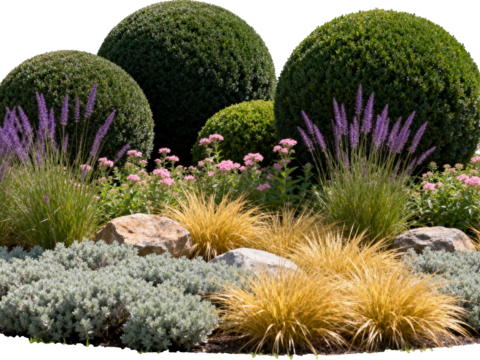 欧式绿植 西式花池 花园植物组合绿色灌木 金黄色植物 花池