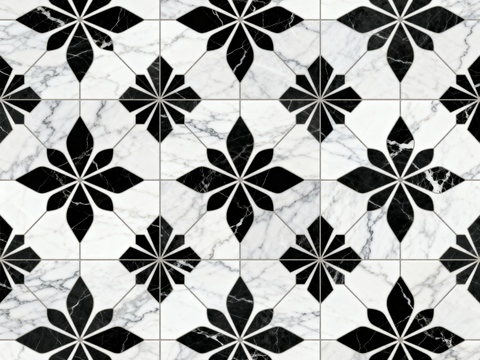 花砖 黑白石材拼花 花卉几何图案水刀石材拼花地砖 石材马赛克