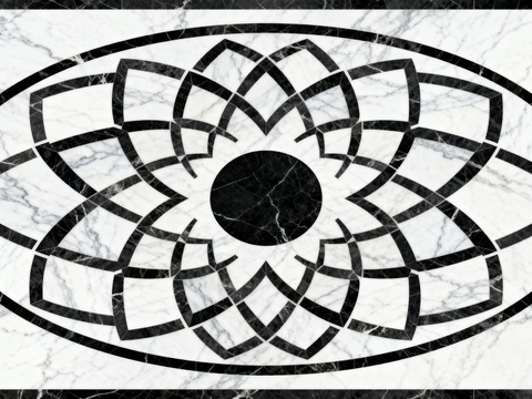 现代轻奢 黑白石材椭圆拼花 玄关石材拼花