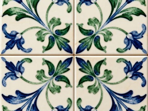 田园风 蓝绿色花砖 绿色手绘艺术花砖 工艺砖