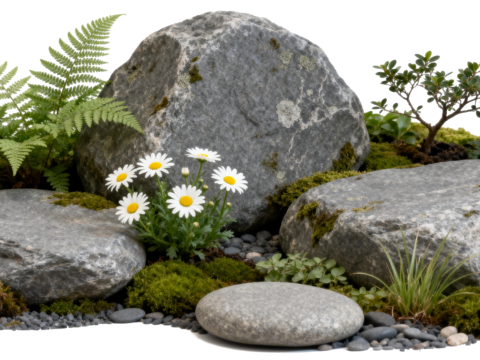  免抠植物花草 自然石景植物组合 苔藓 