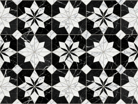  花砖 黑白石材拼花 花卉几何图案水刀石材拼花地砖 