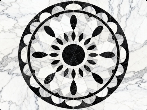 轻奢黑白拼花大理石 黑白石材圆形拼花 玄关圆形拼花