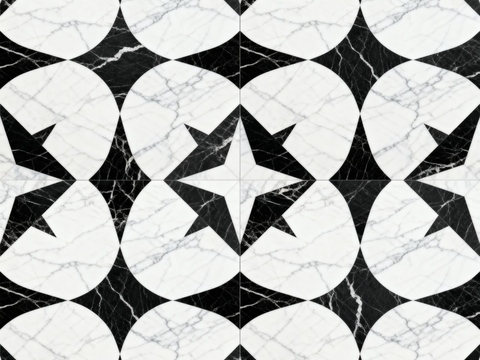  花砖 黑白石材拼花 花卉几何图案水刀石材拼花地砖 石材马赛克 