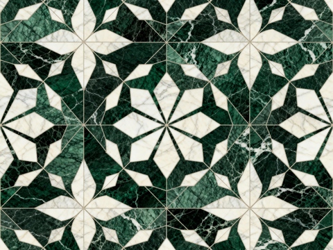 绿白色石材拼花 花卉图案水切刀拼花石材 绿色拼花石材马赛克