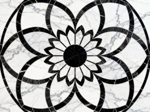 轻奢黑白拼花大理石 黑白石材圆形拼花 玄关圆形拼花