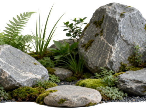  免抠植物花草 自然石景植物组合 苔藓 